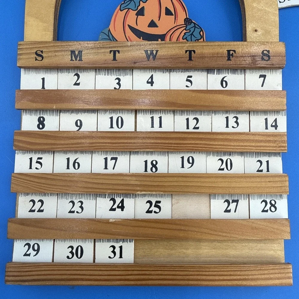 VTG Wooden Perpetual Wall Hanging Calender House Tree Grannycore Cottagecore